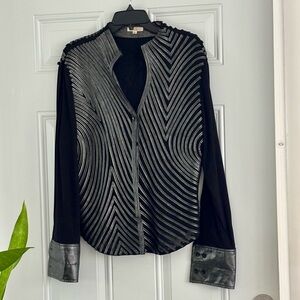 Obstinee Ribbon Jacket Women 14 Vintage Black Long Sleeve 22” pit to pit 24.8”H